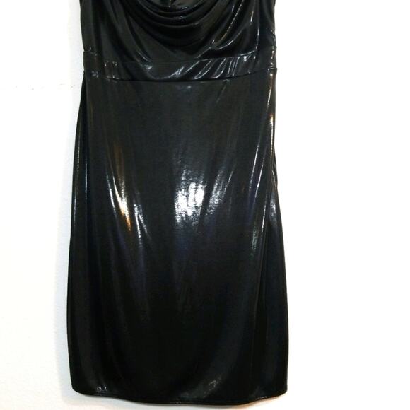 NWT LaRok liquid metallic black cowl neck dress M - Picture 9 of 14